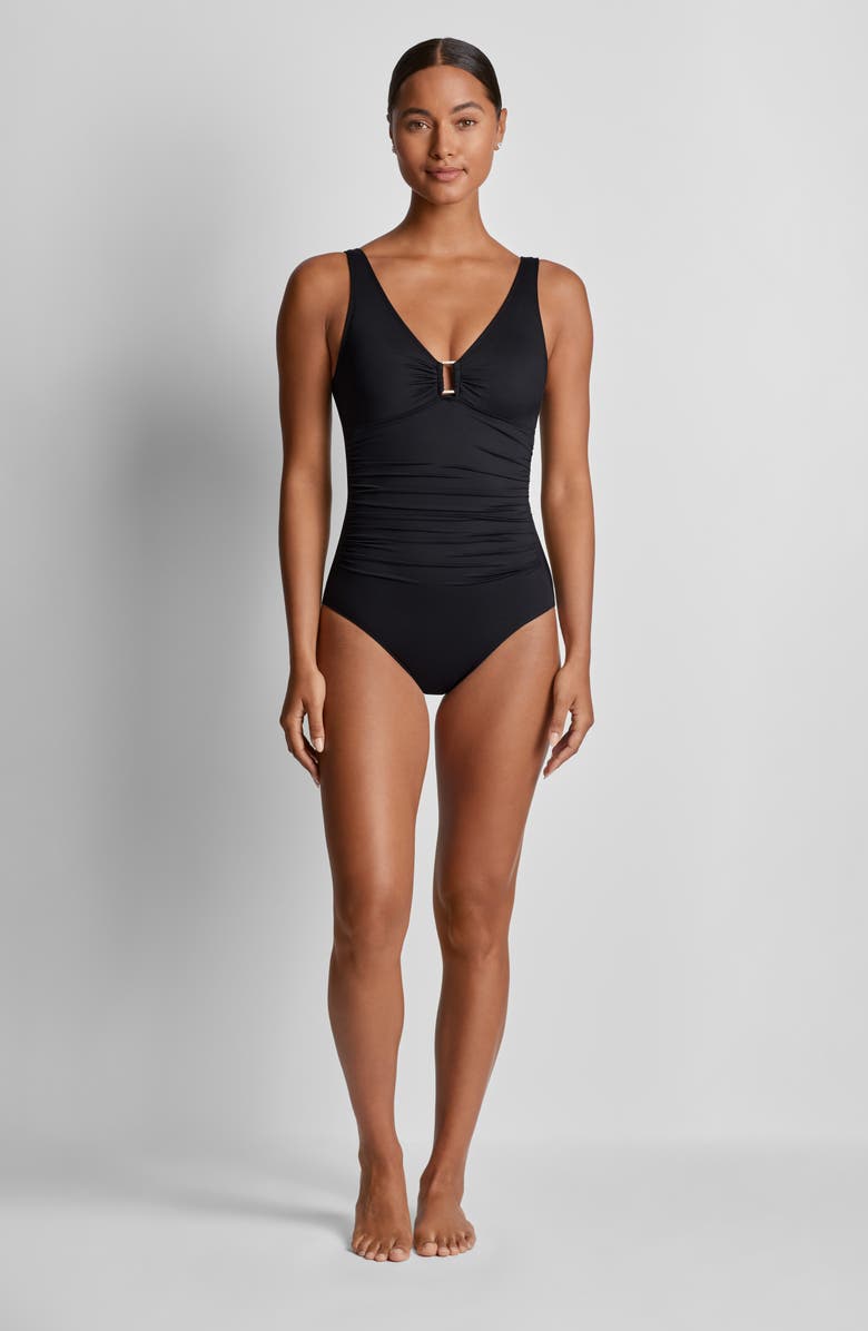 Lauren Ralph Lauren Ring Underwire One-Piece Swimsuit, Alternate, color, Black