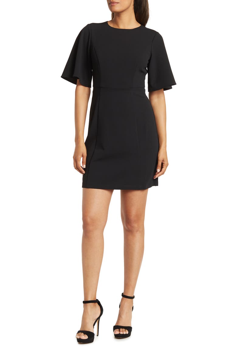Flutter Sleeve Solid Minidress, Main, color, BLACK