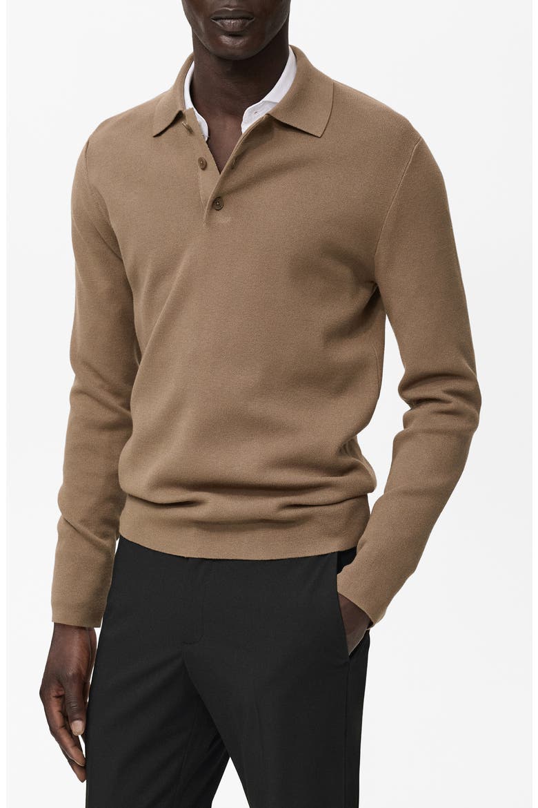 Long Sleeve Piqué Polo, Main, color, MEDIUM BROWN