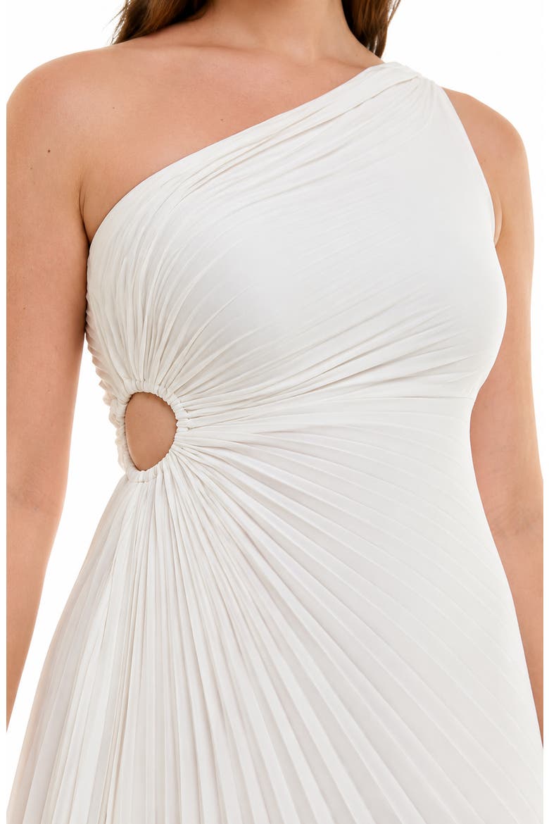 Pleated One-Shoulder Asymmetric Midi Dress, Alternate, color, CLOUD DANCER