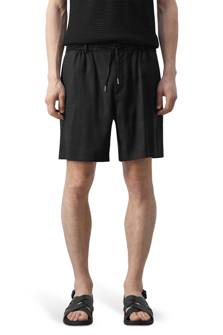 Flat Front Linen Blend Drawstring Bermuda Shorts, Main, color, BLACK