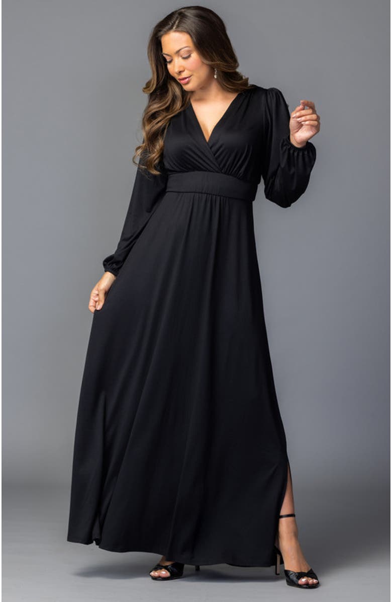 Kiyonna Kelsey Long Sleeve Maxi Dress, Alternate, color, Black Noir