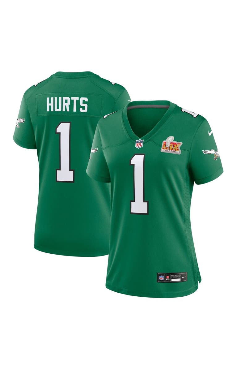 Nike Women's Nike Jalen Hurts Kelly Green Philadelphia Eagles Super Bowl LIX 2nd Alternate Game Jersey, Main, color,