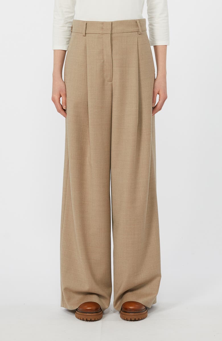 Weekend Max Mara Globale Stretch Wool Wide Leg Pants, Main, color, Beige