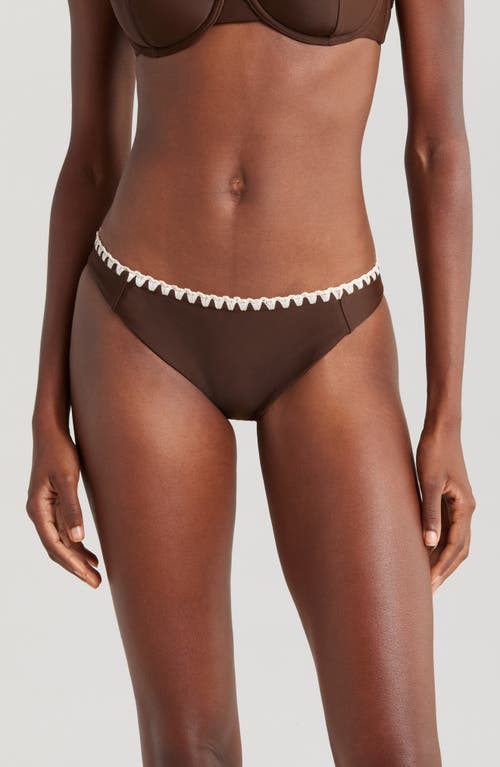 Ramy Brook Iliana Contrast Edge Bikini Bottoms in Beach Brown W/Cream Crochet 