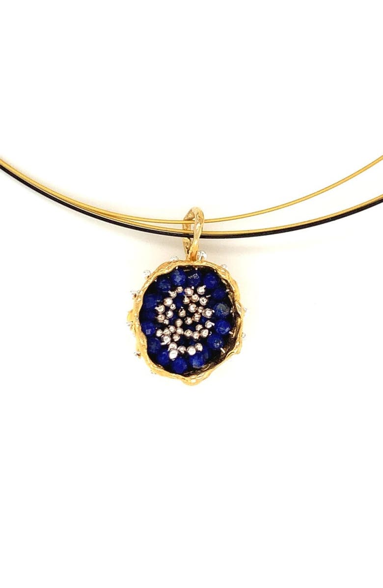 Esin Akan Dance of Stamens Necklace Midi, Gold Plated Pendant with Lapis Lazuli, Main, color, Gold Plated