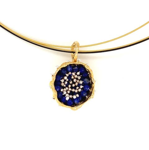 Dance of Stamens Necklace Midi, Gold Plated Pendant with Lapis Lazuli
