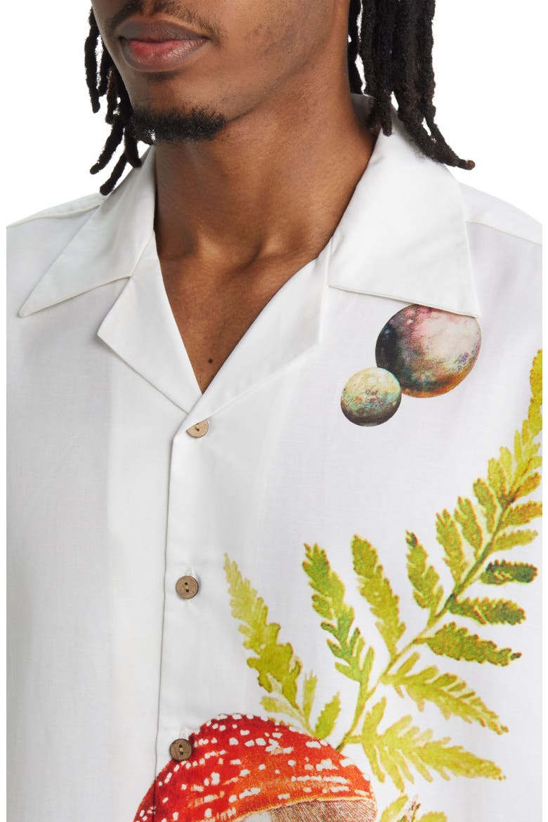 Ripple Print Short Sleeve Button-Up Shirt, Alternate, color, WHITE