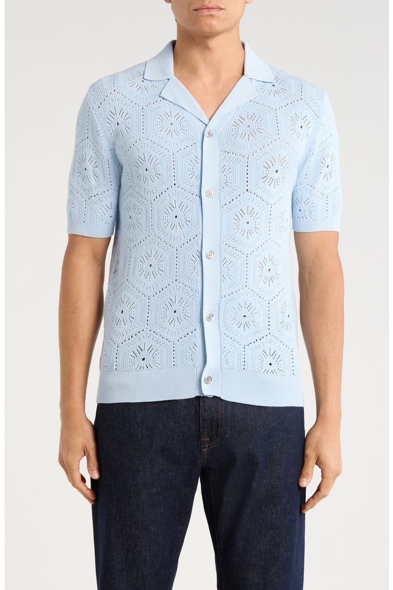 Pointelle Knit Short Sleeve Button-Up Shirt, Main, color, SOFT BLUE