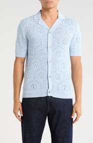 JASON WU Pointelle Knit Short Sleeve Button-Up Shirt