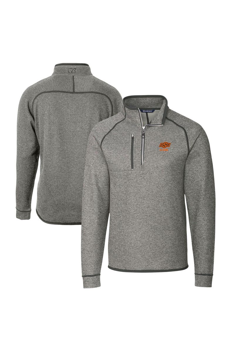 Cutter & Buck Men's Cutter & Buck  Heather Gray Oklahoma State Cowboys Alumni Logo Mainsail Sweater-Knit Half-Zip Pullover Jacket, Main, color, 