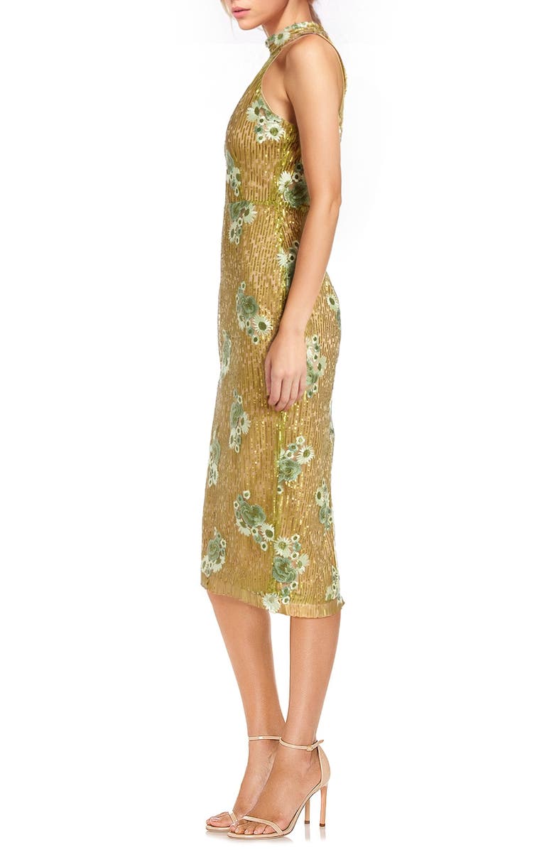 Jewel Badgley Mischka Floral Embroidery Sequin Sheath Dress, Alternate, color, Citrus