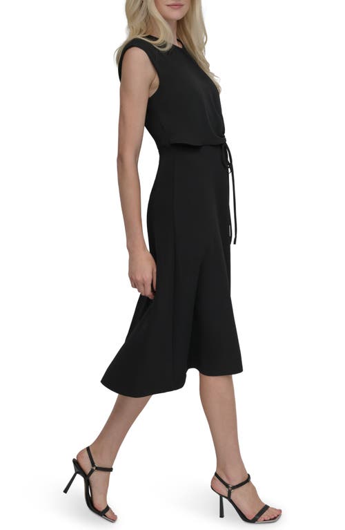 Shop Dkny Tie Waist Midi Dress In Black