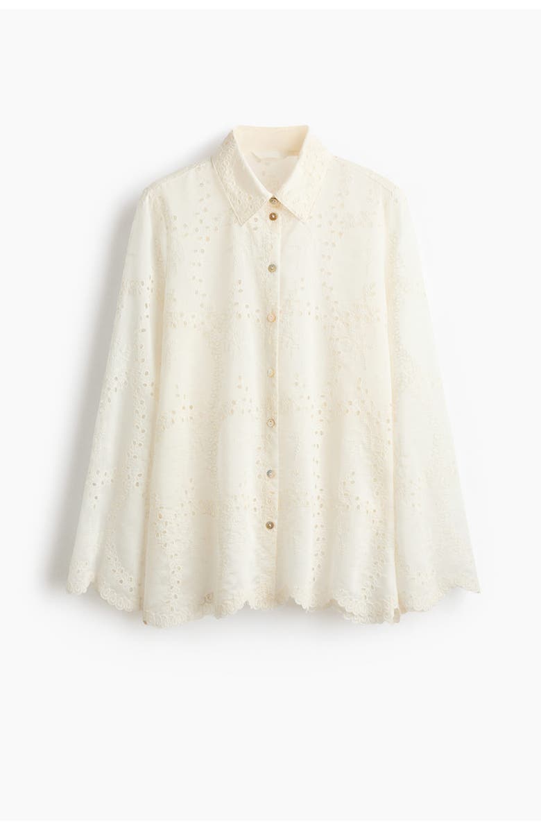 H&M Broderie Anglaise Shirt, Alternate, color, Cream