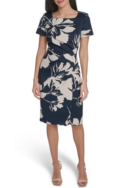 Square Neck Floral Sheath Dress
