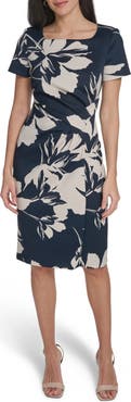 Calvin Klein Square Neck Floral Sheath Dress