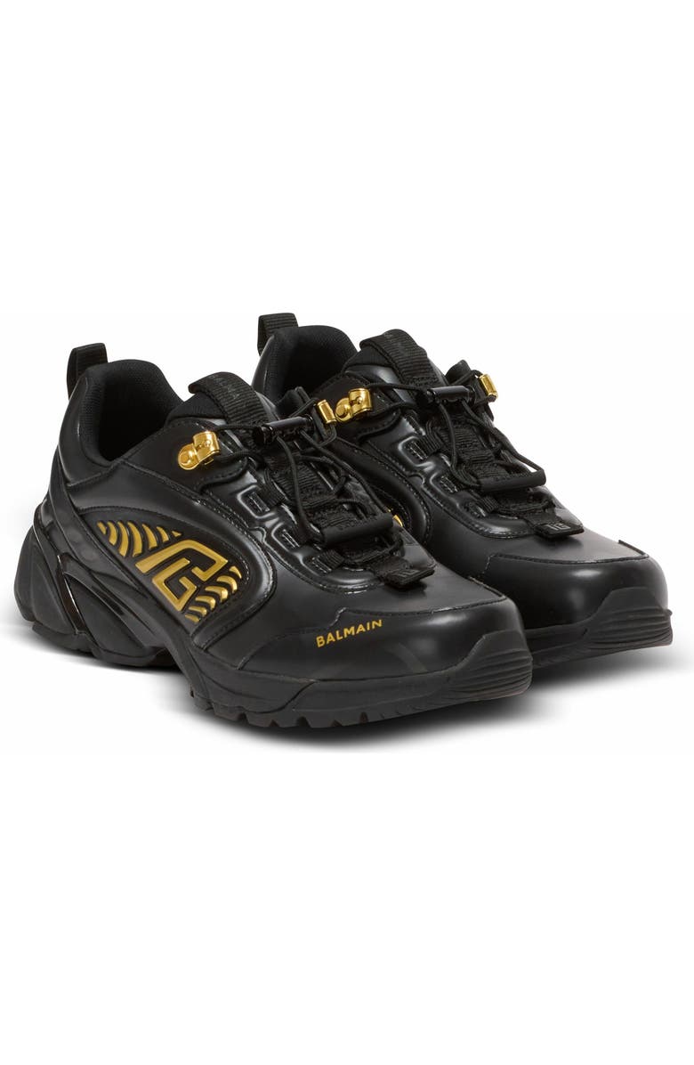 Balmain Cosmic Dust Glazed Leather Trainers, Main, color,