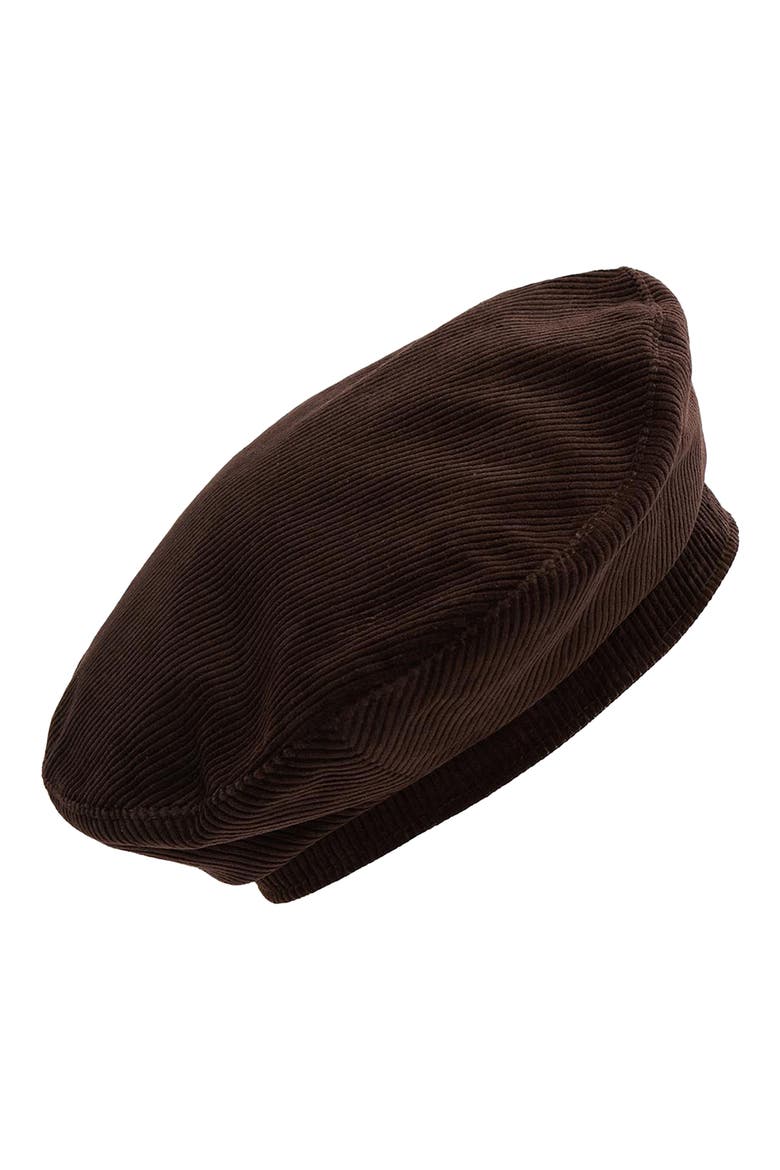 Overton Corduroy Beret, Alternate, color, BROWN