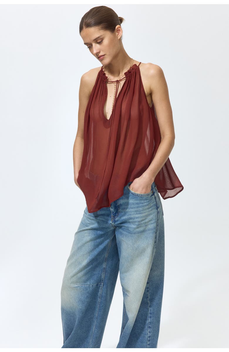H&M Oversized Drawstring Top, Alternate, color, Dark Red