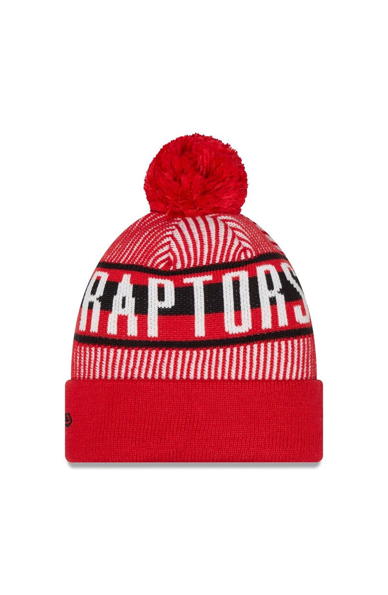 New Era Men's New Era Red Toronto Raptors Striped Cuffed Pom Knit Hat, Alternate, color, Red