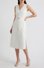 Tahari ASL Sleeveless Belted Midi Dress