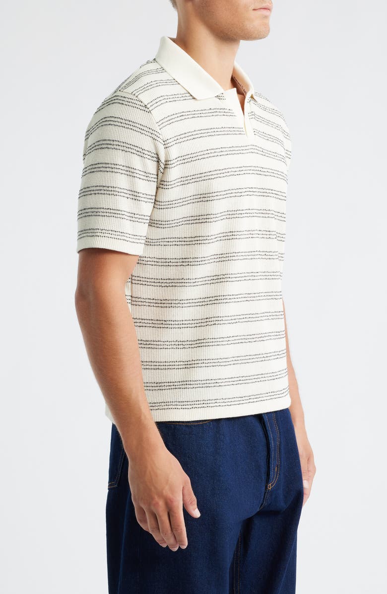 Percival Laurent Stripe Johnny Collar Cotton Blend Polo, Alternate, color, Ecru