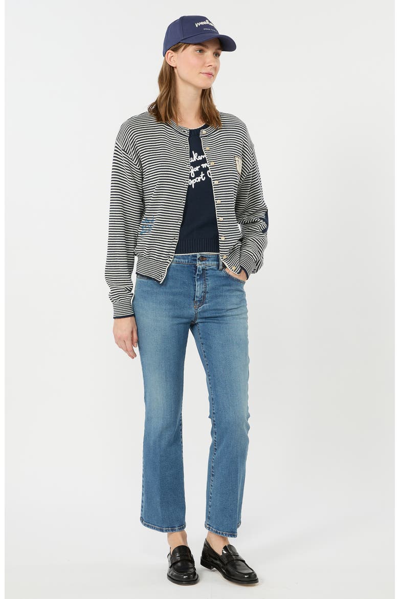Teiera Stripe Cotton Blend Cardigan, Alternate, color, NAVY