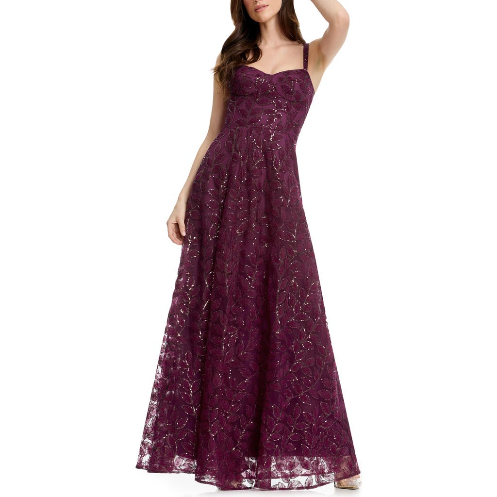 Dress The Population Piper Sequin Embroidered Gown In Burgundy
