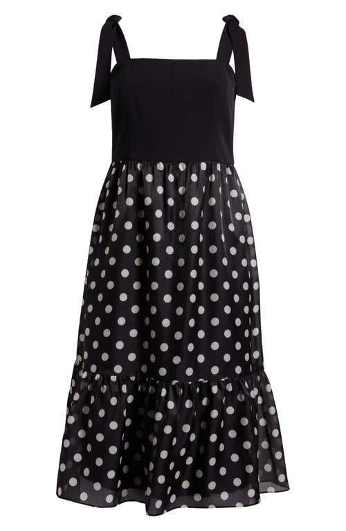 Anne Klein Plus Size Tie-strap Polka-dot Midi Dress In Black