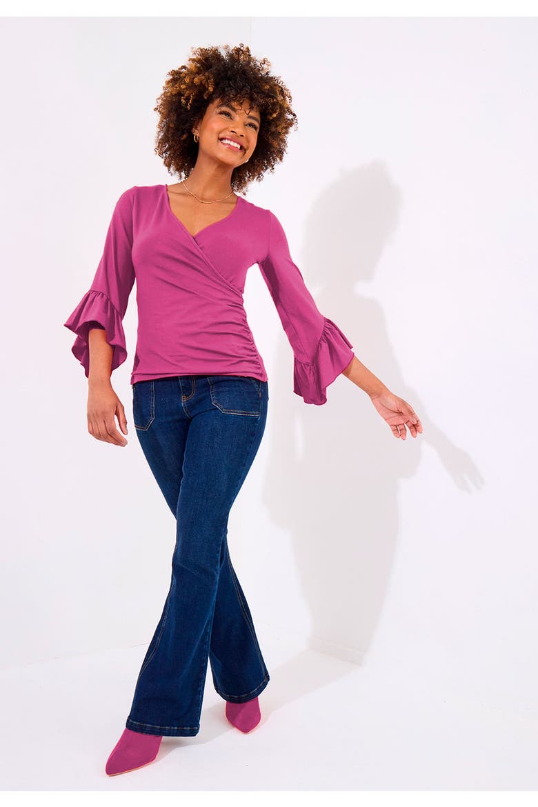 Stretch Knit Bell Sleeve Top, Alternate, color, HOT PINK