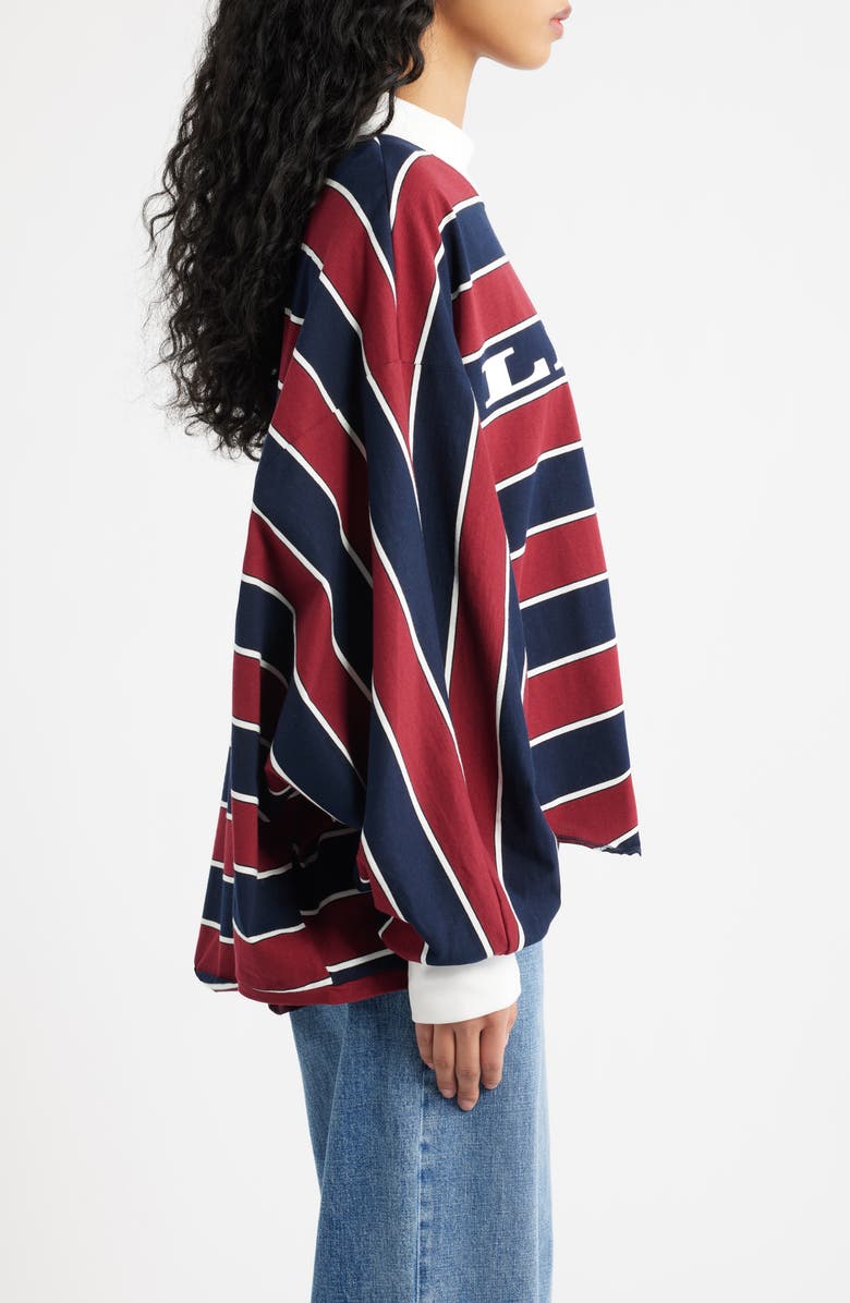 Dressed in Lala College Dropout Oversize Stripe Logo Sweatshirt, Alternate, color, Wine