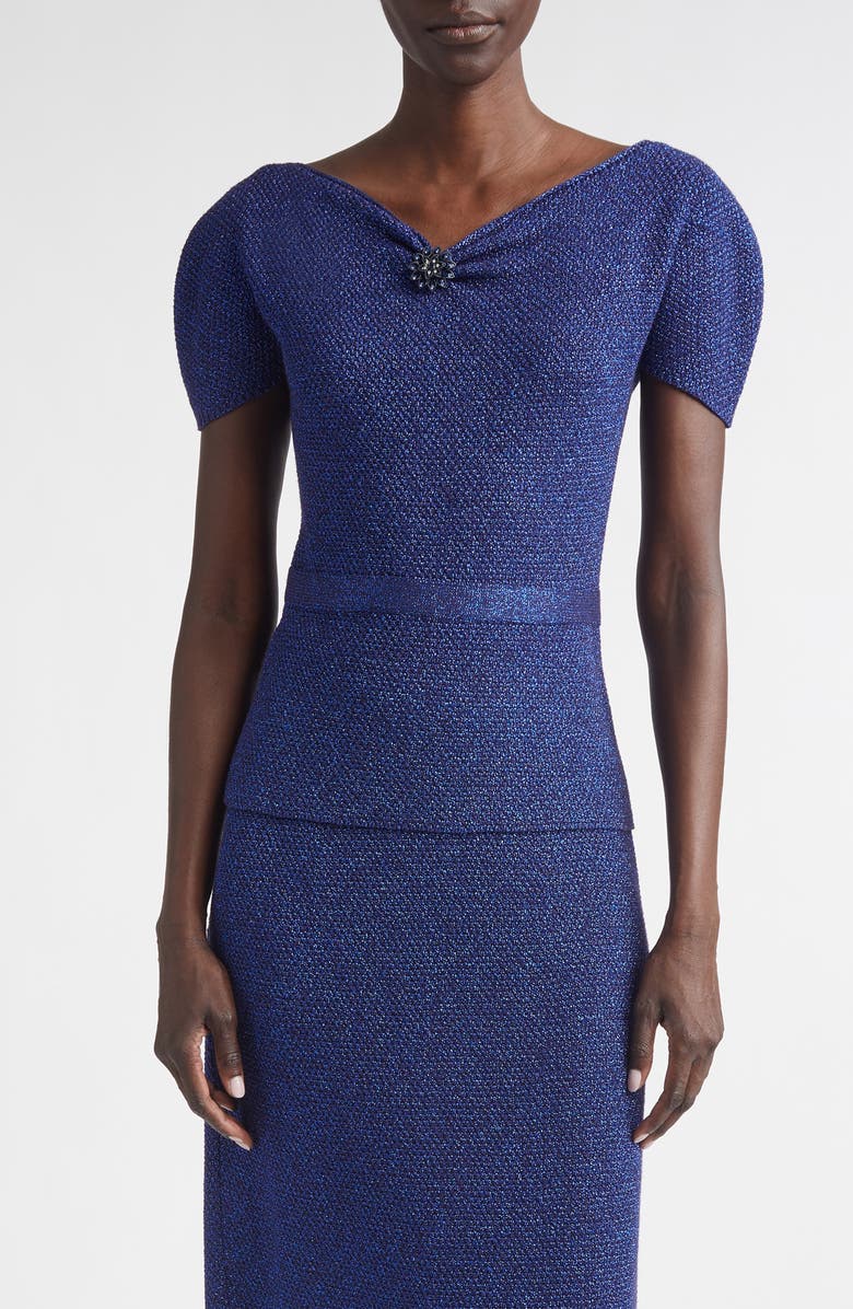 ST. JOHN Loretta Metallic Knit Sweater, Main, color, Midnight/ Cobalt Metallic