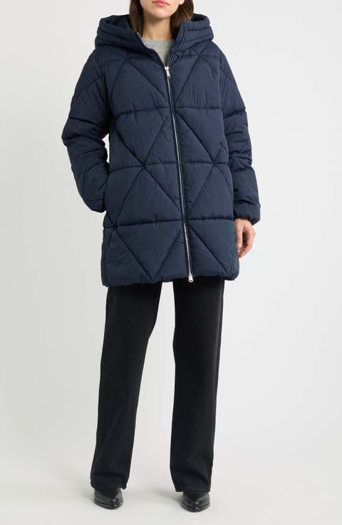 Diamond Quilted Hooded Puffer Coat
