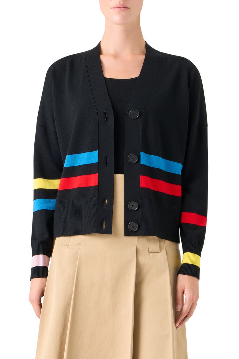 Stripe Virgin Wool Cardigan, Main, color, BLACK-MULTICOLOR