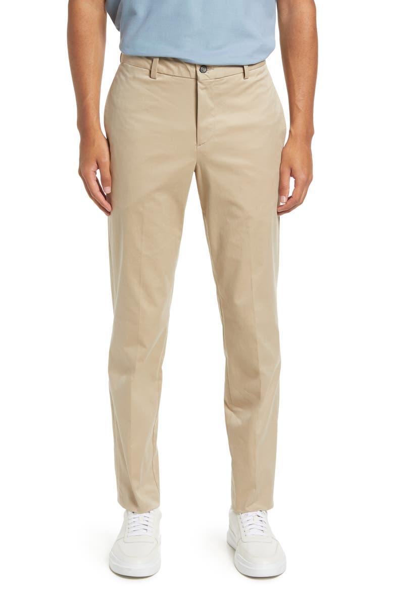 Charleston Flat Front Stretch Twill Chino Pants, Main, color, KHAKI