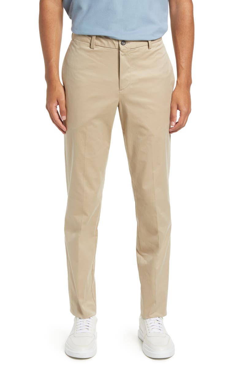 Berle Charleston Khakis Flat Front Stretch Twill Pants, Main, color, Khaki