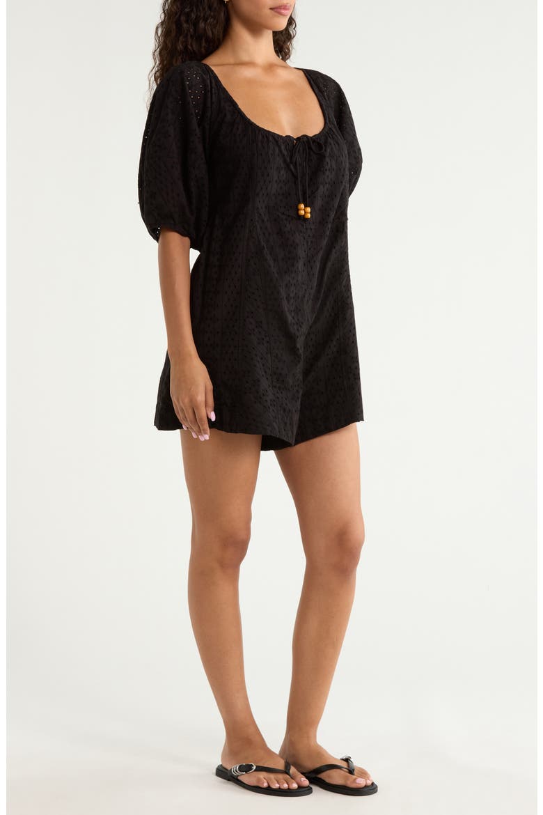 Tie Waist Cover-Up Romper, Alternate, color, BLACK