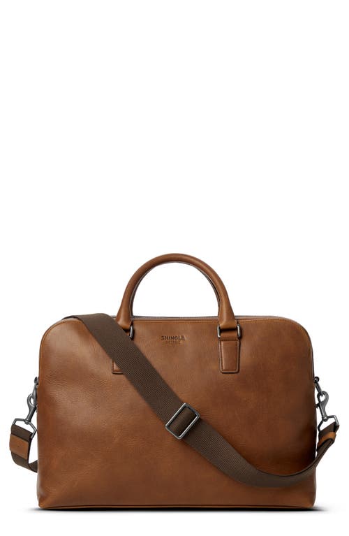 Shinola Double Zip Navigator Leather Briefcase In Medbrown