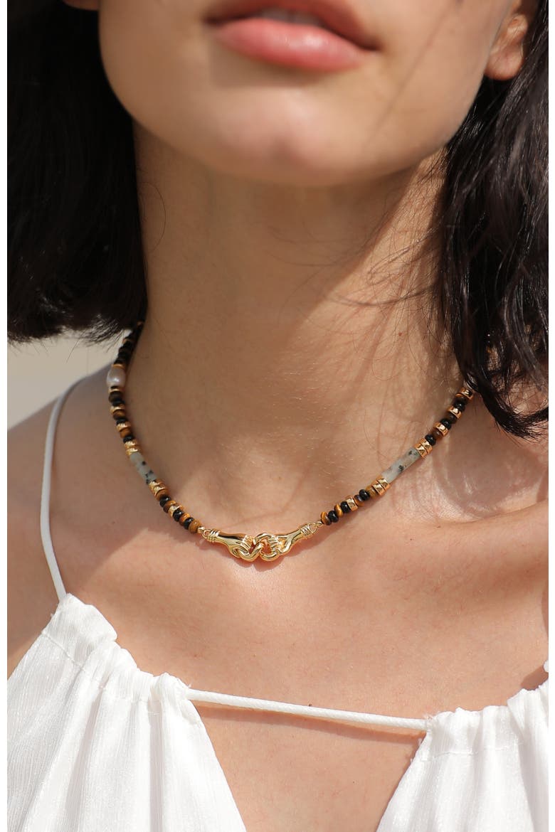 Palms Necklace, Alternate, color, Brown & White & Gold