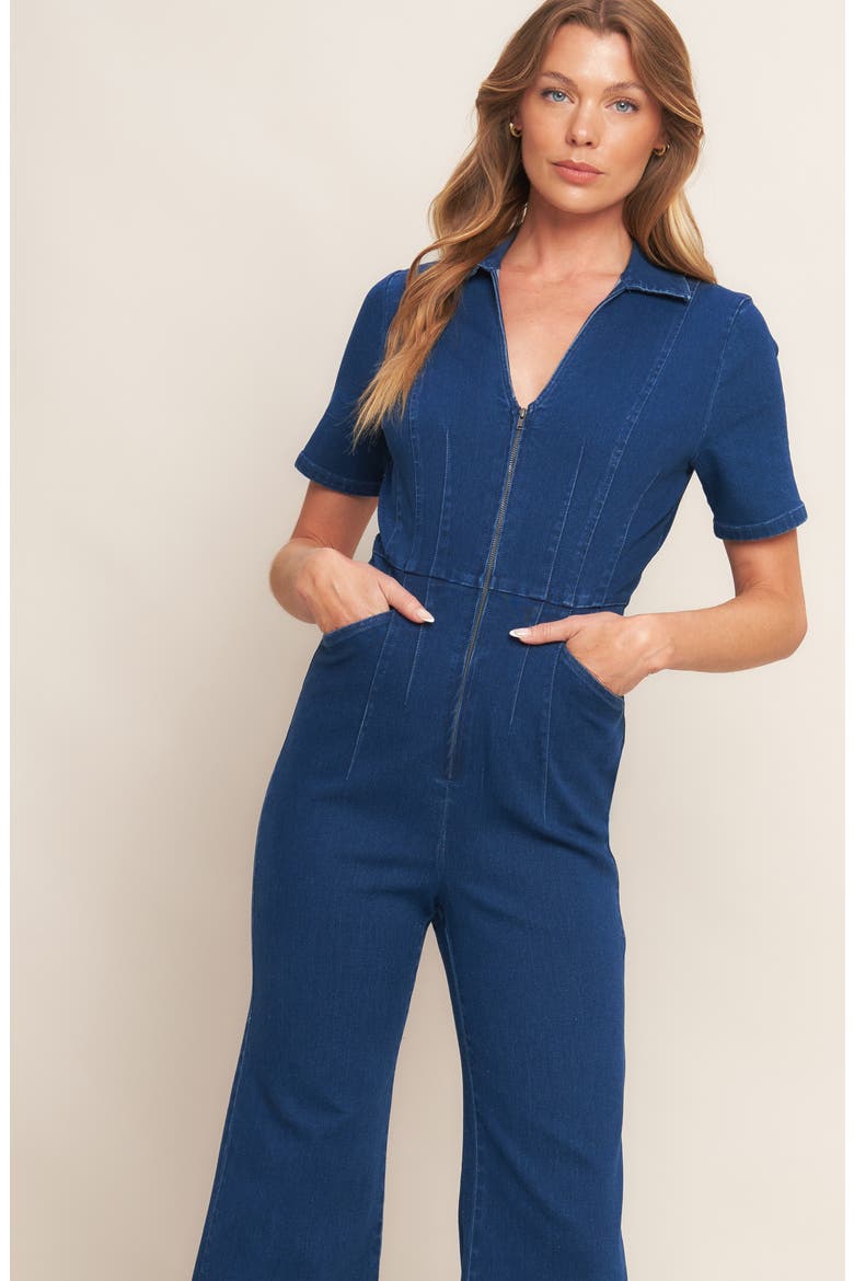 Wide Leg Denim Jumpsuit, Alternate, color, MEDIUM INDIGO