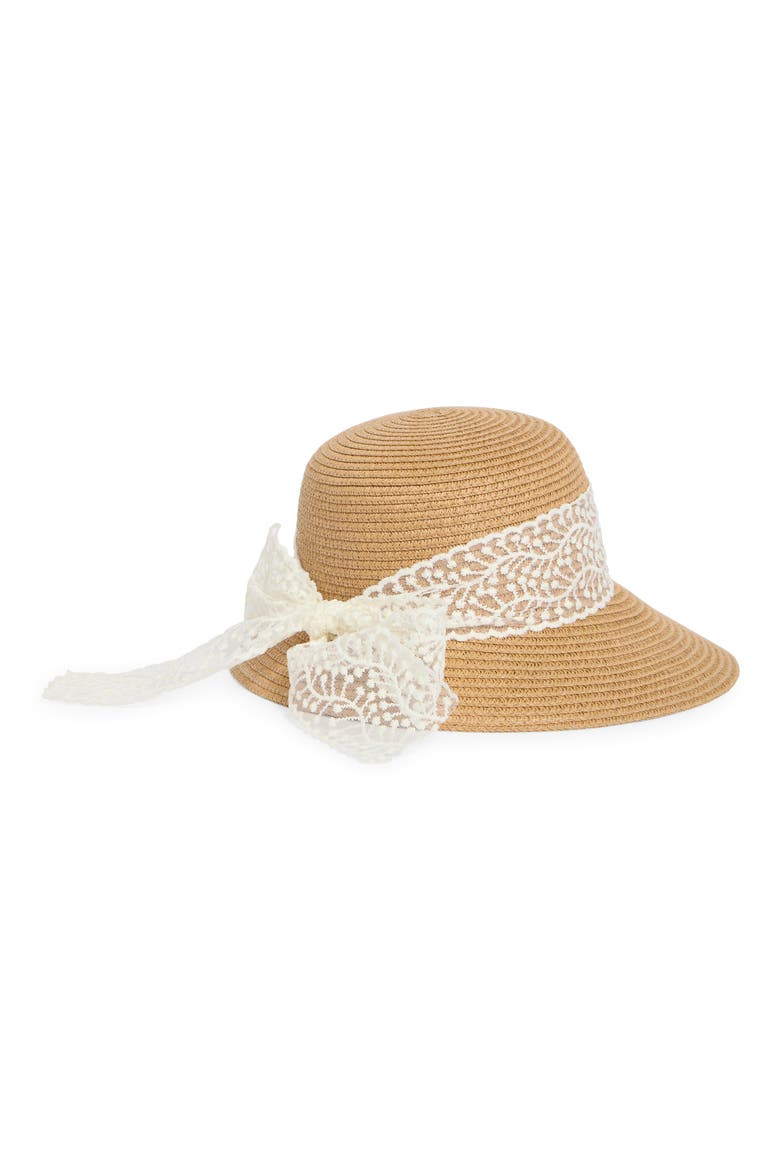 Straw Cloche with Lace Band, Main, color, DARK NATURAL