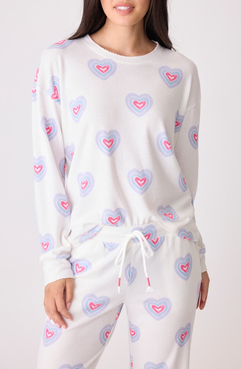 PJ Salvage Peace & Love Waffle Knit Pajama Top, Main, color, 