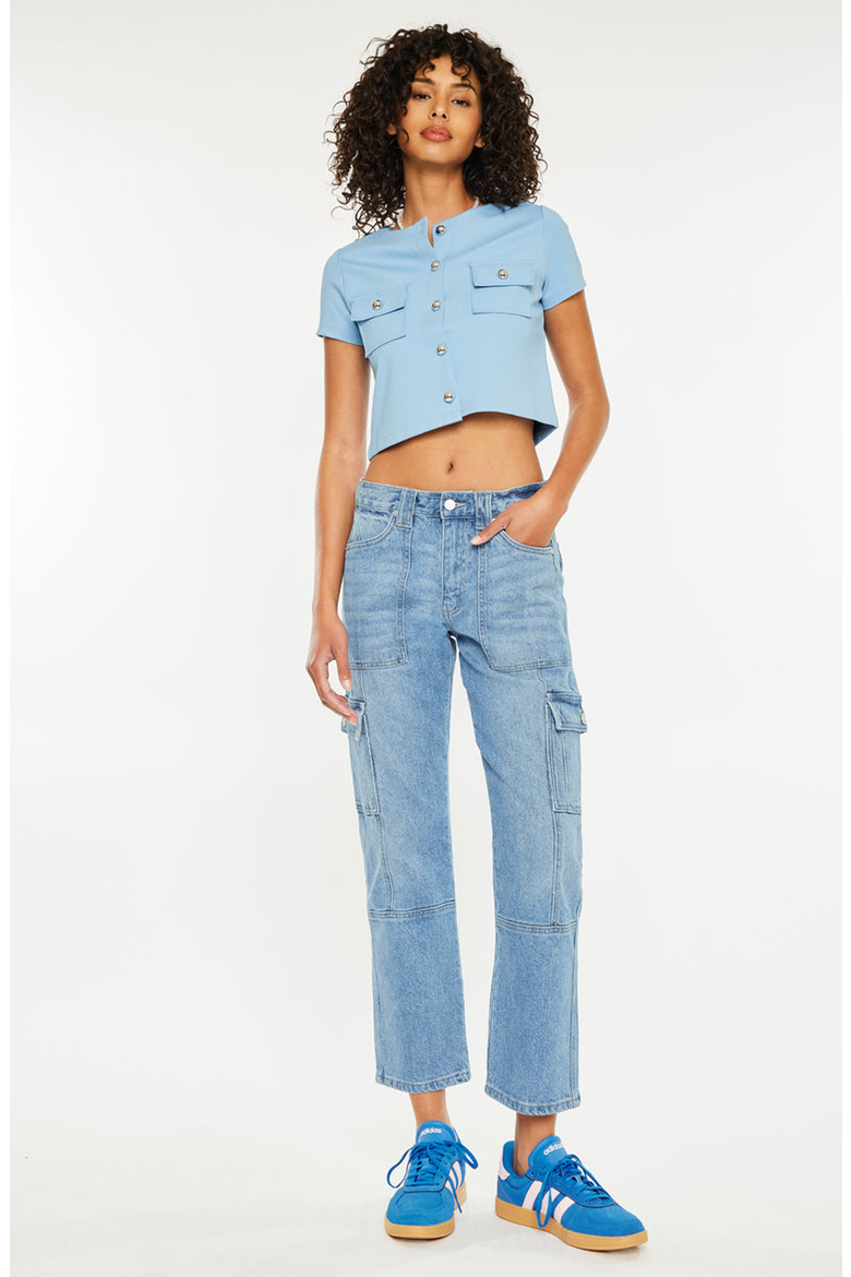 Aaliyah High Rise Slim Straight Leg Cargo Jeans, Alternate, color, Medium Wash