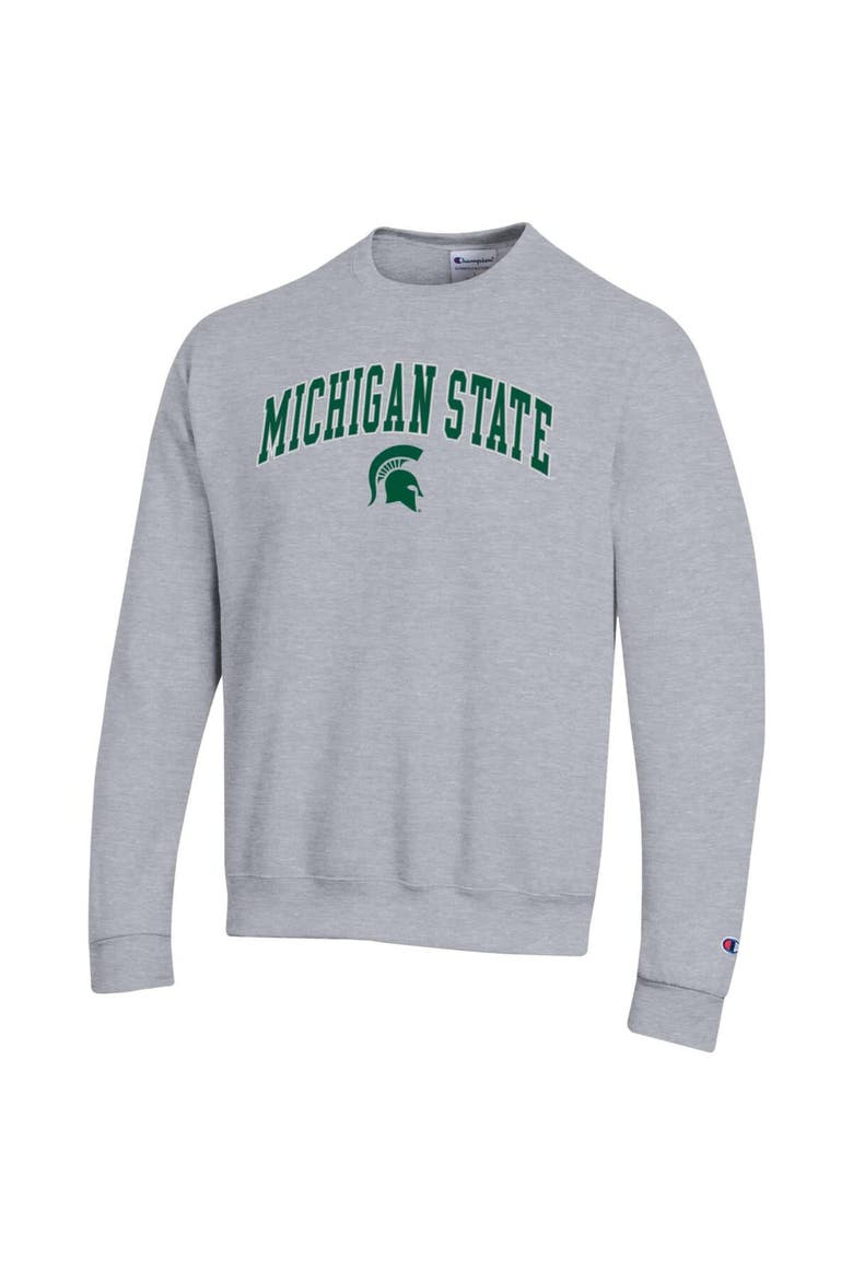 Men's Champion  Heather Gray Michigan State Spartans Arch Over Logo Pullover Sweatshirt, Alternate, color, Heather Gray