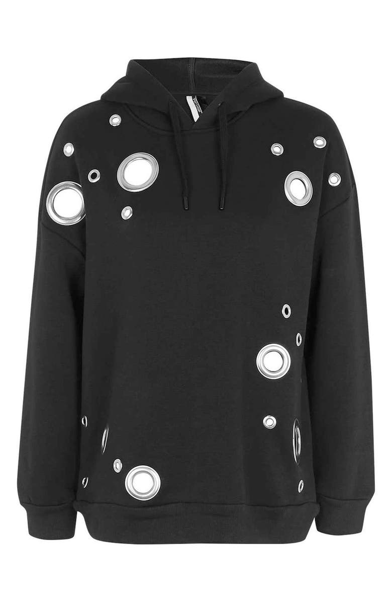 Topshop Grommet Oversize Hoodie, Alternate, color, 