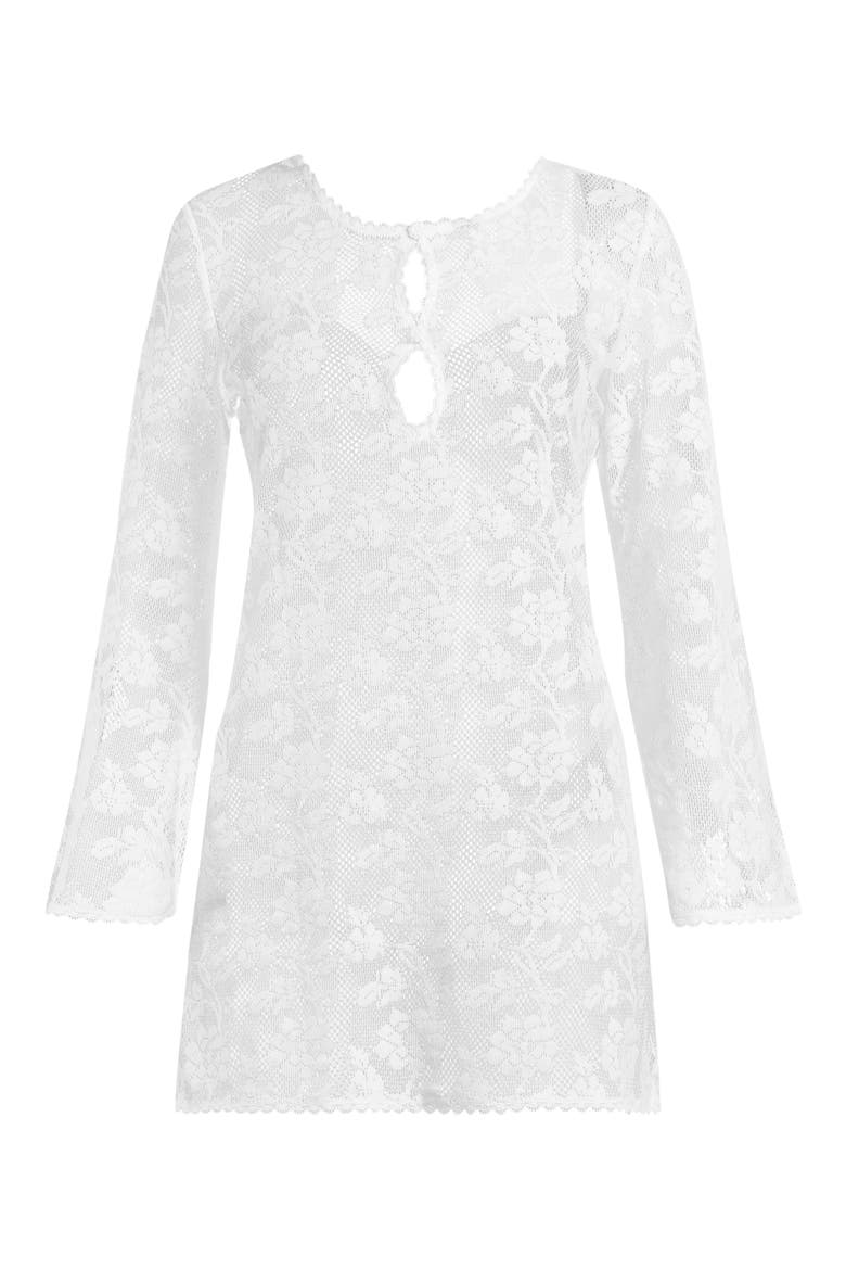 Celestial Petals Long Sleeve Open Stitch Cover-Up Dress, Alternate, color, IVORY