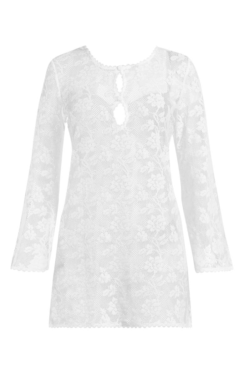 Sunshine 79 Celestial Petals Long Sleeve Open Stitch Cover-Up Dress, Alternate, color, Ivory