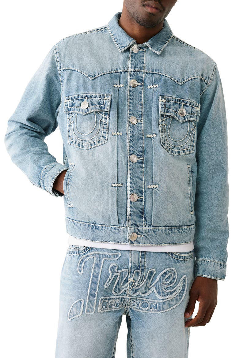 ジャケット・アウター true religion denim set up swag y2k 00s Super T Oversize Logo Appliqué Denim Jacket (Men) | Nordstrom