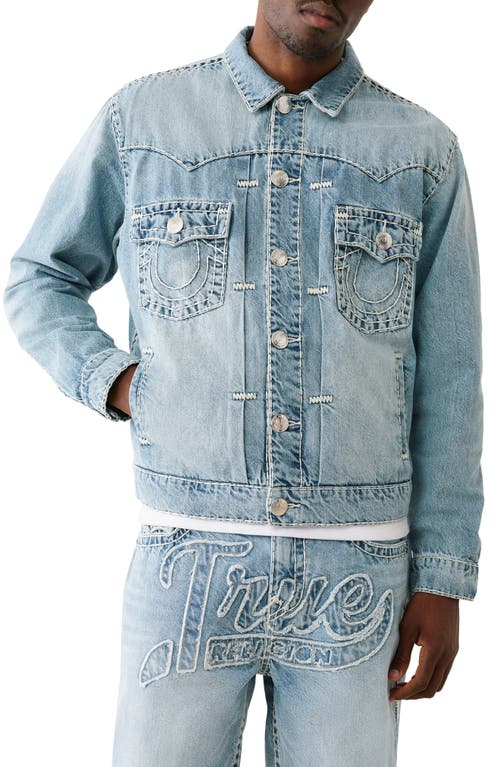 True Religion Super T Oversize Logo Appliqué Denim Jacket In Blue