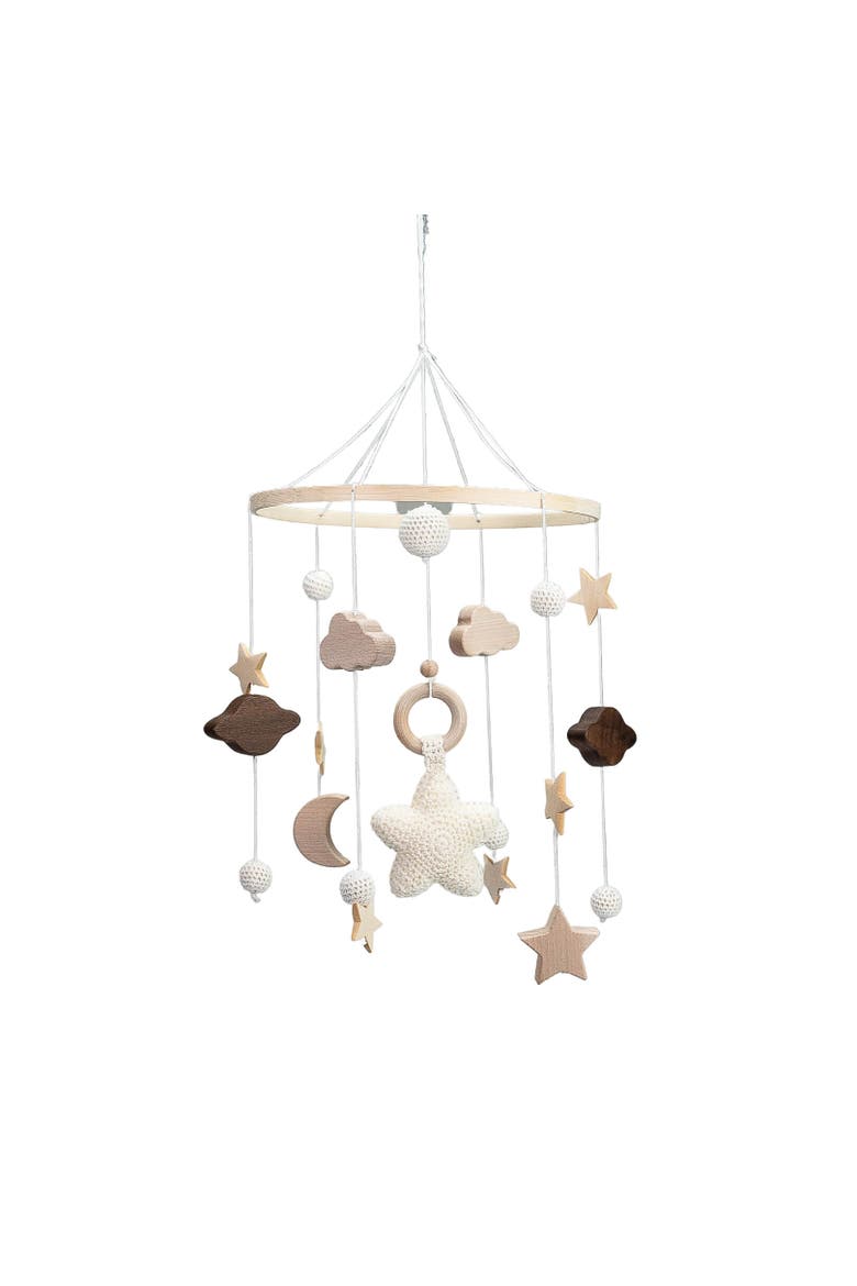 Baby Nursery Wooden Hanging Toy Crib Mobile, Rattan Shapes, Alternate, color, Wooden galaxy